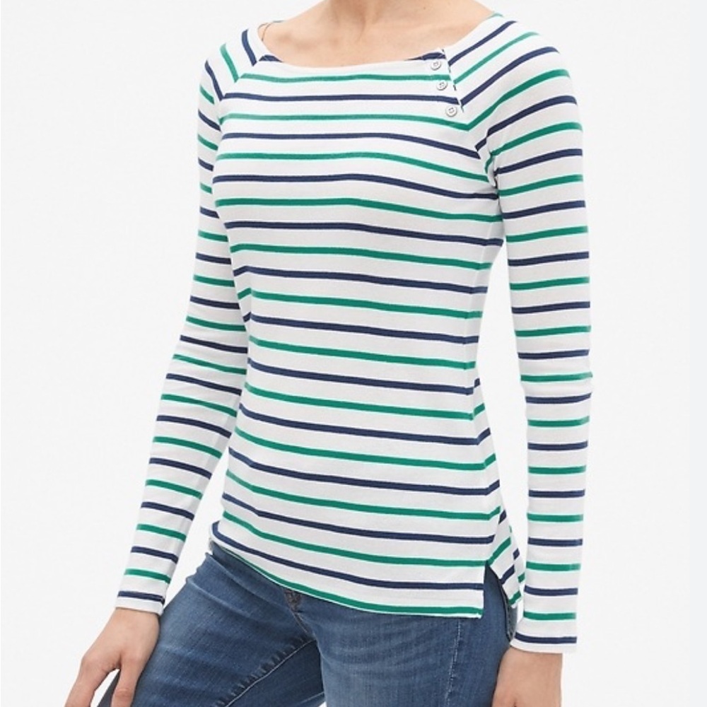 GAP Long Sleeve Top Size L White Green Navy Blue